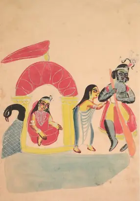Dokumentasi museum Krishna Ferrying Radha Across the Yamuna River. Nama pembuat belum tercantum pada daftar atribusi museum.