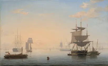 Dokumentasi museum Harbor of Boston, with the City in the Distance. Fitz Henry Lane (American, 1804–1865).