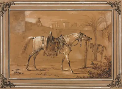 Dokumentasi museum Saddled Arabian Horse in Courtyard. Carle Vernet (French, 1758–1836).