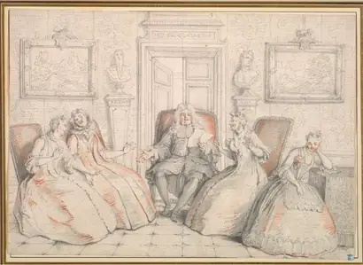 Dokumentasi museum Trissotin Reading to Philaminte, Bélise, and Armande (from act 3, scene 2 of Molière's "Les Femmes Savantes". Charles Coypel (French, 1694–1752).