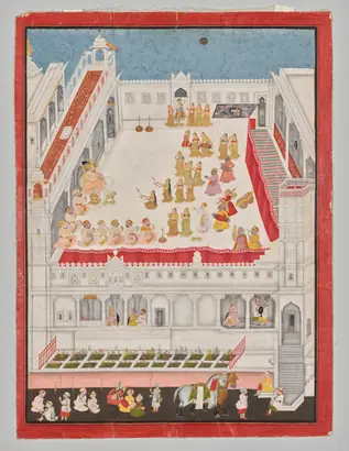 Dokumentasi museum Maharana Jagat Singh Attending the Raslila. attributed to: Jai Ram (Indian, active 1710–40); and/or: Jiva (Indian, active mid-1700s).