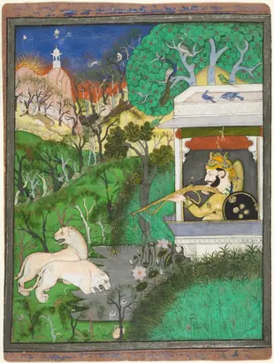 Dokumentasi museum Maharaja Chattarsol of Kota Shooting Lions. Nama pembuat belum tercantum pada daftar atribusi museum.