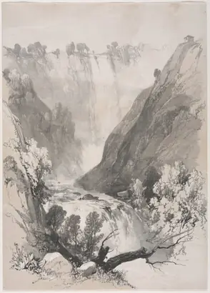 Dokumentasi museum Sketches at Home and Abroad: Falls of Terni. James Duffield Harding (British, 1798–1863); published by: Charles Tilt, Fleet Street, London.