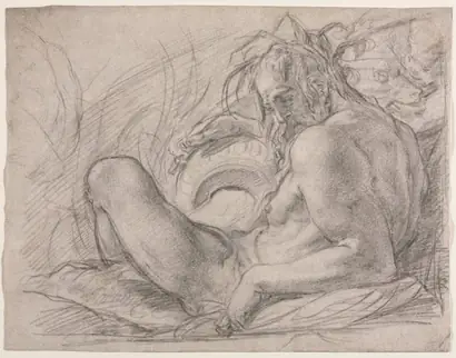 Dokumentasi museum The River God Tiber (Study for a fresco, Miracle of the Snow, or the Foundation of Santa Maria Maggiore, Rome in the Canigiani chapel of S. Felicita, Florence). Bernardino Poccetti (Italian, 1548–1612).