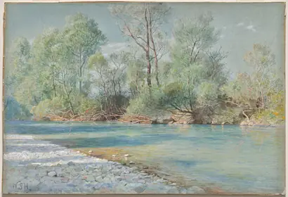 Dokumentasi museum Traunstein River on the Road to Empfig, Bavaria. William Stanley Haseltine (American, 1835–1900).