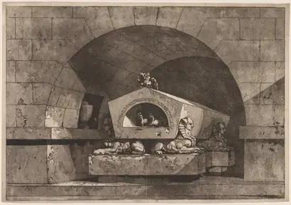 Dokumentasi museum Tomb with Sphinxes and an Owl. Louis Jean Desprez (French, 1743–1804).