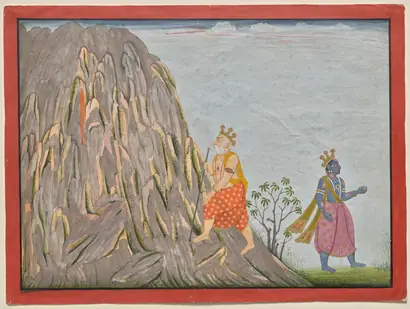 Dokumentasi museum King Muchukunda Enters the Realm of Mount Gandhamadana to Attain Salvation, from the “Fifth Basohli Bhagavata Purana”. attributed to: Fattu (Indian).