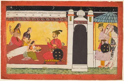 Dokumentasi museum Kamakandala dies on hearing the news of Madhava’s death, folio 19 from a Madhavanala-Kamakandala of Alam. Nama pembuat belum tercantum pada daftar atribusi museum.