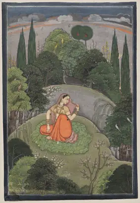 Dokumentasi museum The Heroine Who Waits Anxiously for Her Absent Lover: Utka Nayika. Nama pembuat belum tercantum pada daftar atribusi museum.
