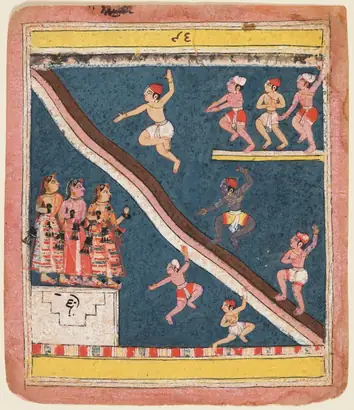 Dokumentasi museum Krishna and the Cowherds Dive into the River, from a Rasikapriya. Nama pembuat belum tercantum pada daftar atribusi museum.