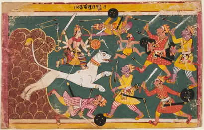 Dokumentasi museum The Goddess Annihilates the Demon Raktabija, from a Devi-Mahatmya. Nama pembuat belum tercantum pada daftar atribusi museum.