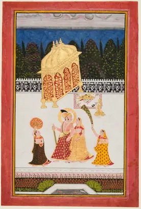 Dokumentasi museum Maharana Ari Singh II of Mewar (r. 1761–73) with His Consort on a Terrace. Nama pembuat belum tercantum pada daftar atribusi museum.