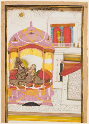 Dokumentasi museum Maharana Bhim Singh of Mewar (r. 1778–1828) with a Consort. attributed to: Chokha (Indian, active c. 1799–1824).
