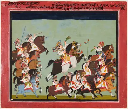 Dokumentasi museum Maharaja Balwant Singh of Ratlam (r. 1825–57) in Procession with His Relatives and Courtiers. Kushala (Indian, active c. 1825).