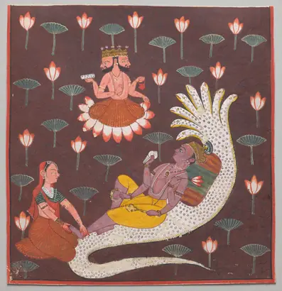 Dokumentasi museum Vishnu on Ananta, the Endless Serpent. Nama pembuat belum tercantum pada daftar atribusi museum.