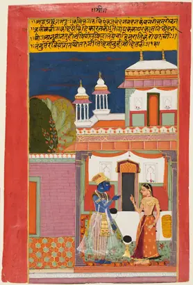 Dokumentasi museum Krishna and Radha Quarreling: Shatha Nayaka, from a Rasikapriya. Nama pembuat belum tercantum pada daftar atribusi museum.