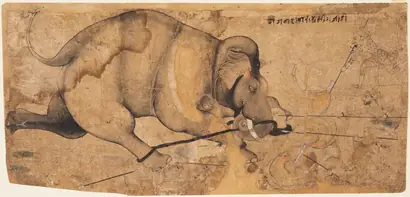 Dokumentasi museum Rao Ram Singh I’s Elephant Gone Amok. Nama pembuat belum tercantum pada daftar atribusi museum.