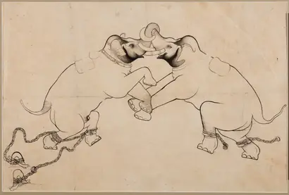 Dokumentasi museum Two Elephants in Combat. Nama pembuat belum tercantum pada daftar atribusi museum.