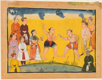 Dokumentasi museum Draupadi Rescued from Abduction, from a Mahabharata. Nama pembuat belum tercantum pada daftar atribusi museum.