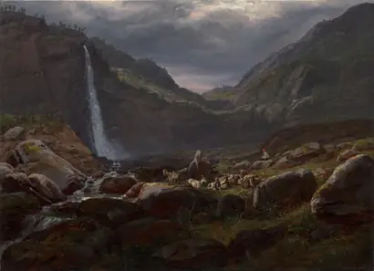 Dokumentasi museum Feige Waterfall (Feigefossen), Lysterfjord, Norway. execution: Johan Christian Clausen Dahl (Norwegian, 1788–1857).