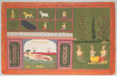 Dokumentasi museum Prince Shreyamsa dreams of the coming of Rishabha, from a Panchakalyanaka (Five Auspicious Events). Nama pembuat belum tercantum pada daftar atribusi museum.