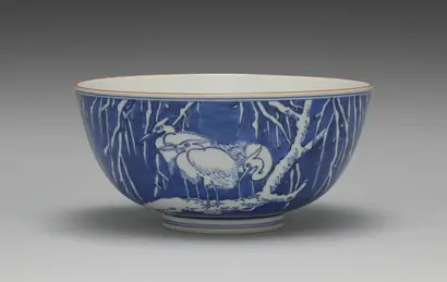 Dokumentasi museum Sweets Bowl with Egrets and Willow in Snow. Peran menurut katalog: Seifū Yohei III (Japanese, 1851–1914).