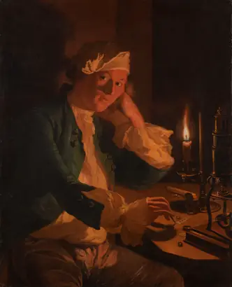 Dokumentasi museum A Scientist Seated at a Desk by Candlelight. execution: Anna Dorothea Therbusch (German, 1721/22–1782).