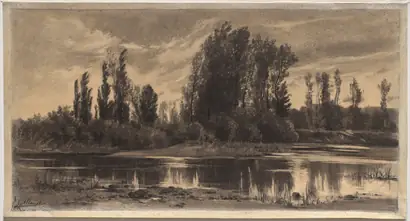 Dokumentasi museum Gust of Wind on the Poplars. Auguste Allongé (French, 1833–1898).