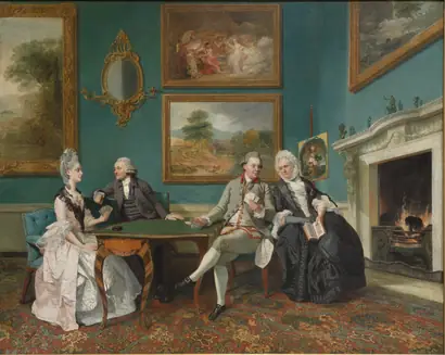 Dokumentasi museum The Dutton Family in the Drawing Room of Sherborne Park, Gloucestershire. Peran menurut katalog: Johann Zoffany (German, 1733–1810).