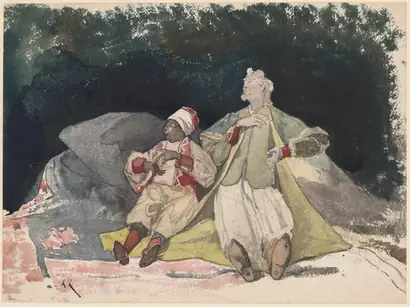 Dokumentasi museum Two Dolls or Puppets Sitting on Cushions. Henri Joseph Harpignies (French, 1819–1916).