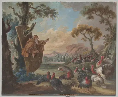 Dokumentasi museum Monkey Preaching to Turkeys. circle of: Christophe Huet (French, 1700–1759).