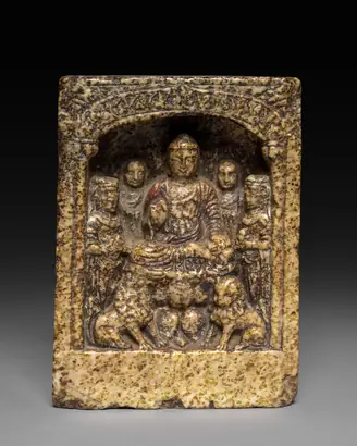 Dokumentasi museum Sakyamuni Preaching: A Votive Stele. Nama pembuat belum tercantum pada daftar atribusi museum.