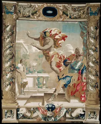 Dokumentasi museum Mercury tells Aeneas to Leave Carthage. designed by: Giovanni Francesco Romanelli (Italian, 1610–1662); woven by: Michael Wauters (Flemish, 1679).