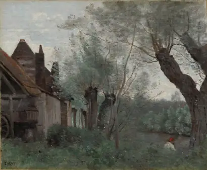 Dokumentasi museum Willows and Farmhouse at Sainte-Catherine-lès-Arras. Jean Baptiste Camille Corot (French, 1796–1875).
