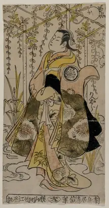 Dokumentasi museum Sanjo Kantaro as a Young Woman Standing in a Wisteria Arbor. Torii Kiyonobu I (Japanese, 1664–1729).