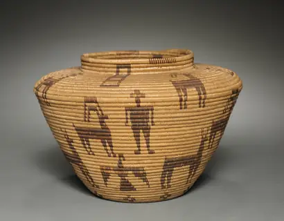 Dokumentasi museum Jar-shaped Basket. Sarah Hunter (Timbisha Shoshone (Panamint), 1883–1967).