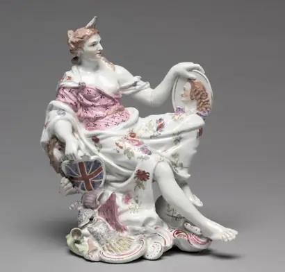 Dokumentasi museum Figure of Britannia. made by: Longton Hall Porcelain Factory (British, Staffordshire, 1749–60); decorated by: Vauxhall Porcelain Factory (British, 1751–1764).