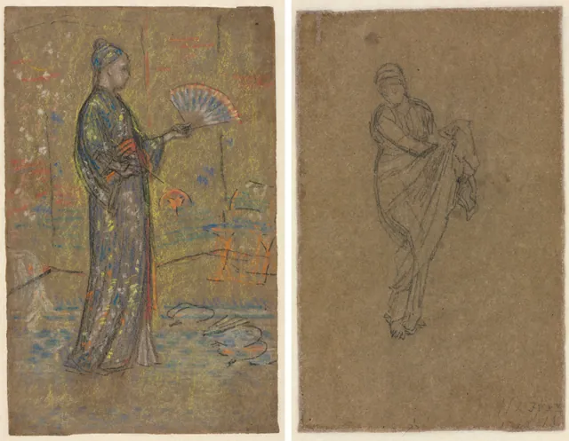 Dokumentasi “Japanese Woman Painting a Fan (recto); Standing Woman Holding Up Her Dress (verso)”; black chalk and pastel. Cleveland Museum of Art.