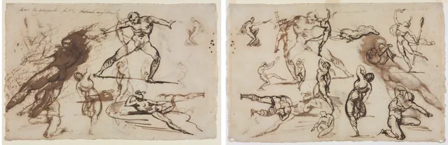 Dokumentasi “Sheet of Sketches (recto and verso)”; pen and brown ink on ivory laid paper. Cleveland Museum of Art.
