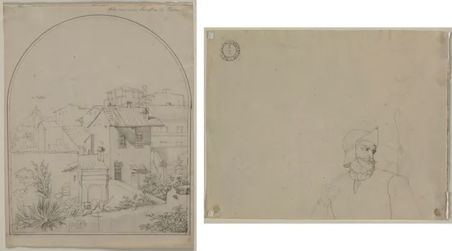Dokumentasi “View from My Window in Rome (recto) Soldier in a Landscape (verso)”; graphite and pen and gray ink, framing lines in pen and black ink and graphite. Cleveland Museum of Art.