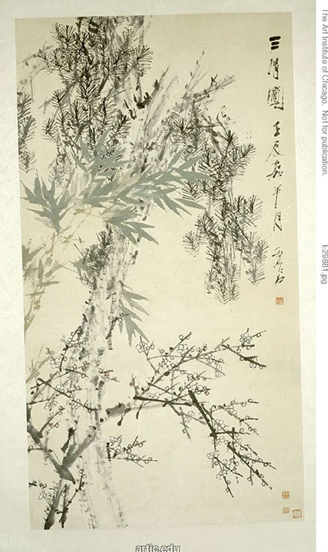 Dokumentasi visual karya “Plum, Pine, and Bamboo”, koleksi Art Institute of Chicago.